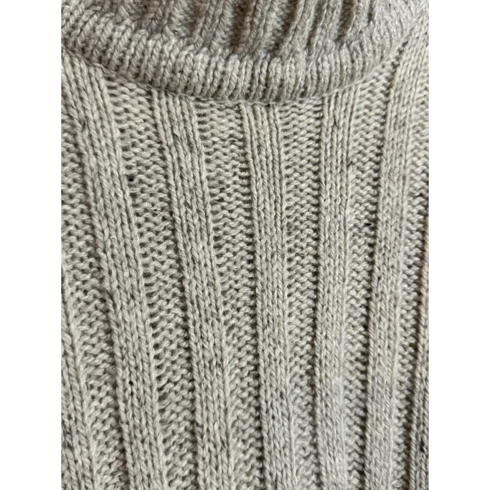 Robert Weldon Oatmeal Moch Neck Sweater ENGLAND Wool Silk Blend Cable Knit Large